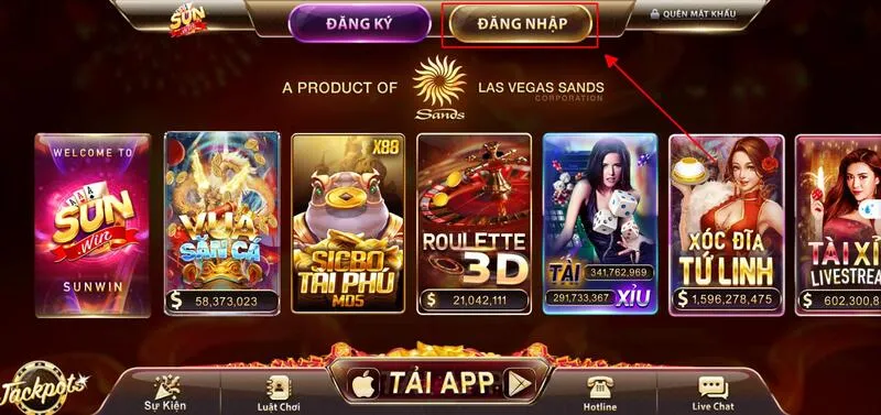 Chọn đăng nhập ở góc trên màn hình