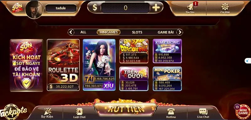 Sảnh minigame với cách chơi đơn giản và dễ dàng